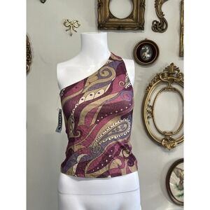 Cheryl Creations Vintage Y2K Paisley Metallic One Shoulder Top S